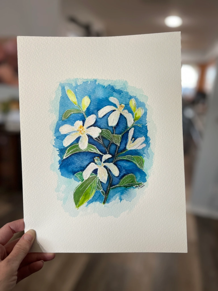 orange blossom flowers with blue background